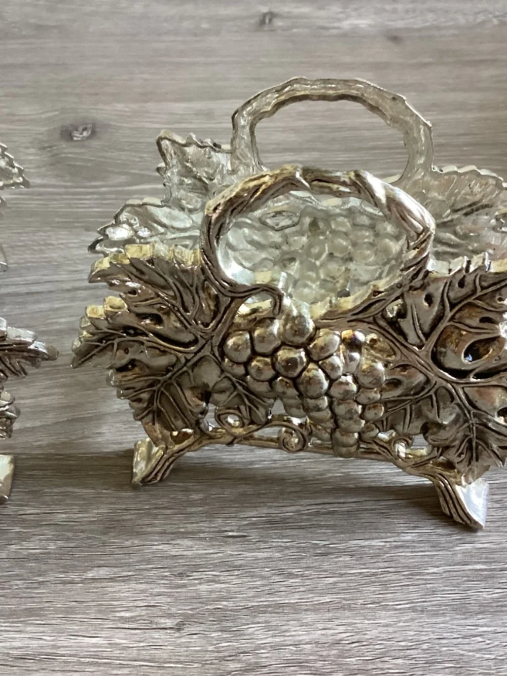 Vtg Godinger Silver-plate Grape Napkin Holder & Knife Flatware Buffet Caddy Set
